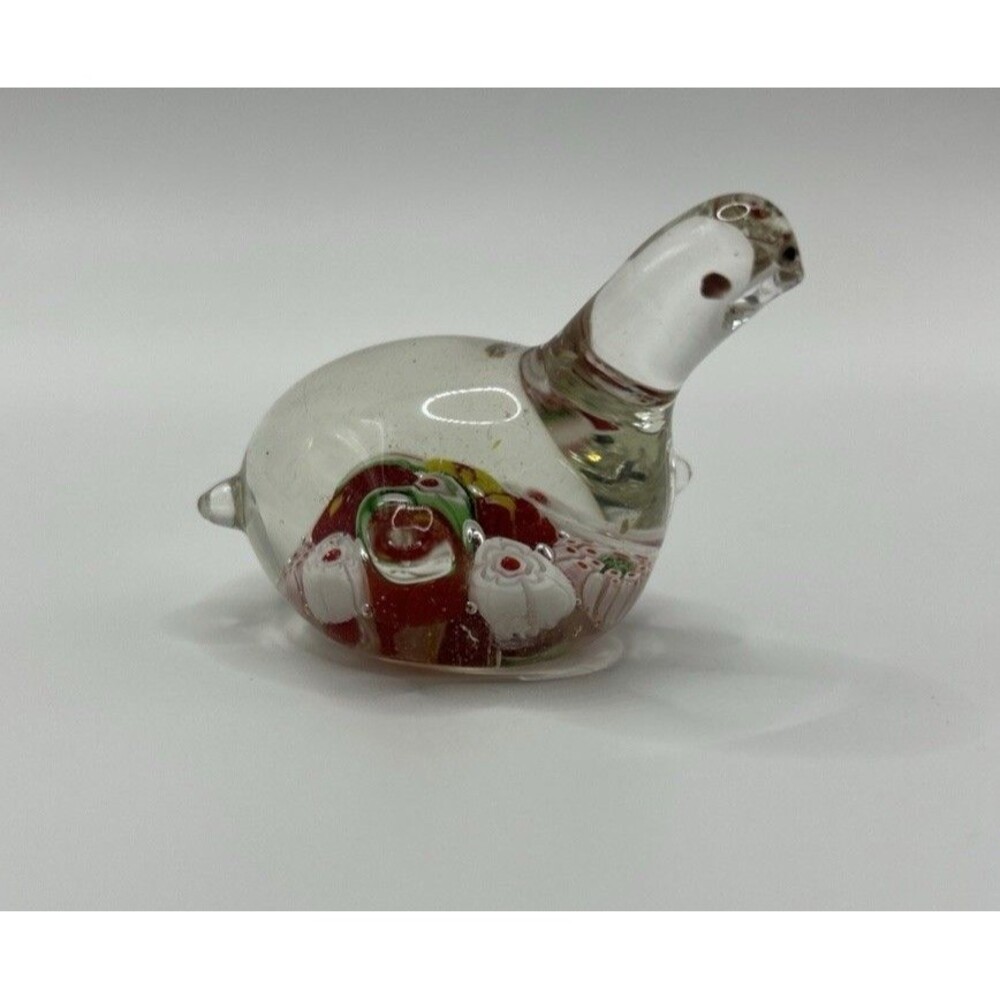 Vintage Millefiori Paperweight Small Turtle Floral Multicolored Art Glass
